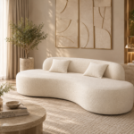 Mera Crescent Curved Bouclé Daybed Sofa with Offset Backrest