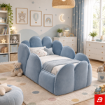 Blooming Petal Upholstered Kids Bed – Scalloped Safety Guardrails