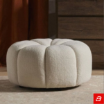 Pumpkin Tufted Off-White Bouclé Ottoman Pouf
