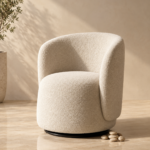 Coda Curved Bouclé 360 Swivel Barrel Accent Chair