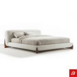 Valen Cream Curved Upholstered Platform Bed with Walnut Wooden Accent Legs - Image 2
