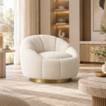 Luna Channel-Tufted Bouclé Swivel Armchair