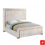 Aurelia Gold-Trim Vertical Channel Upholstered Luxury Bed