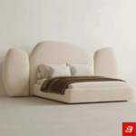 Gaia Organic Pebble Sculptural Off-White Bouclé Platform Bed