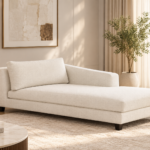 Sora Asymmetrical Ivory Chaise Lounge with Tapered Shadow Block Feet