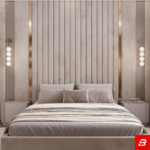 Opulent Metallic Trim Wall-Panel Upholstered Luxury Bed