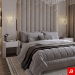Celestia Gold Accent Vertical Panel Upholstered Bed