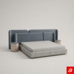 Zenith Extended Multi-Panel Slate Blue & Light Grey Upholstered Platform Bed - Image 3