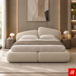 Koa Asymmetric Split-Headboard Bouclé Platform Bed