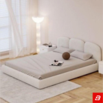 Solene Three-Panel Rounded Off-White Bouclé Platform Bed