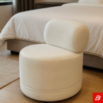 Rounded Bolster-Back Cream Upholstered Vanity Chair