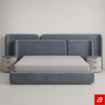 Zenith Extended Multi-Panel Slate Blue & Light Grey Upholstered Platform Bed - Image 2
