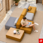 Double-Sided Modular Landscape Sectional Sofa with Integrated Coffee Table