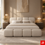 Cova Segmented Channel-Tufted Bouclé Platform Bed