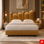 Aura Asymmetric Arched Velvet Platform Bed