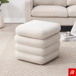 Stacked-Ring Off-White Bouclé Storage Ottoman Box - Image 3