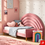 Nova Arched Rainbow Headboard Kids Bed – Velvet Upholstered Daybed