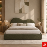 Verde Wave Asymmetric Olive Textured Platform Bed