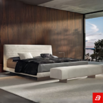 Lumena Floating Horizontal-Tufted Cream Velvet Platform Bed