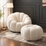 Coda Channel-Tufted Pumpkin Bouclé Lounge Chair & Matching Ottoman Set