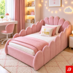 Petal Scalloped Wraparound Kids Bed – Fully Upholstered Velvet