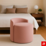 Curved Backrest Dusty Pink Upholstered Vanity Ottoman Stool