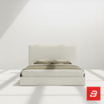 Luxury upholstered modern platform bed in cream bouclé fabric by Bahoo Furniture UAE