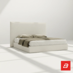 Luxury upholstered modern platform bed in cream bouclé fabric by Bahoo Furniture UAE