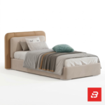 Dual-Tone Upholstered Kids Single Bed | Beige & Camel Velvet Platform Bed - Bahoo Furniture UAE