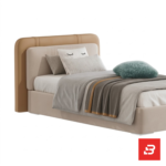 Dual-tone upholstered kids single bed in beige and camel velvet by Bahoo Furniture UAE
