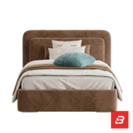 Dual-tone upholstered kids single bed in beige and camel velvet by Bahoo Furniture UAE