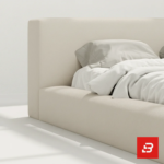 Contemporary tailored upholstered platform bed in soft ivory fabric by Bahoo Furniture UAE