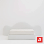 Arched minimalist upholstered platform bed in cream bouclé fabric by Bahoo Furniture UAE
