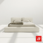 Split-panel upholstered platform bed in warm oatmeal fabric by Bahoo Furniture UAE