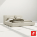 Split-panel upholstered platform bed in warm oatmeal fabric by Bahoo Furniture UAE