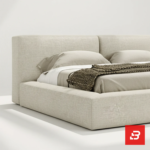 Split-panel upholstered platform bed in warm oatmeal fabric by Bahoo Furniture UAE, Bedroom Furniture Dubai, Oatmeal Bed Frame