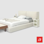 Split-panel upholstered platform bed in warm oatmeal fabric by Bahoo Furniture UAE