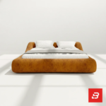 Puff-border low-profile platform bed in rich cognac suede by Bahoo Furniture UAE