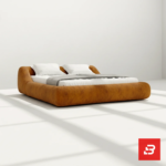 Puff-border low-profile platform bed in rich cognac suede by Bahoo Furniture UAE