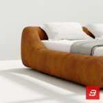 Puff-border low-profile platform bed in rich cognac suede by Bahoo Furniture UAE