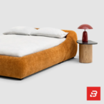 Puff-border low-profile platform bed in rich cognac suede by Bahoo Furniture UAE