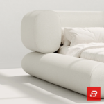 Pillow-bolster modern platform bed in pure ivory bouclé fabric by Bahoo Furniture UAE