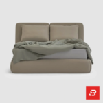 Piped-panel contemporary platform bed in warm taupe fabric by Bahoo Furniture UAE