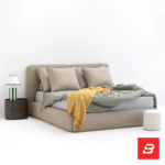 Piped-panel contemporary platform bed in warm taupe fabric by Bahoo Furniture UAE