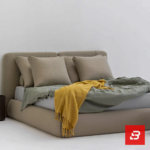 Piped-panel contemporary platform bed in warm taupe fabric by Bahoo Furniture UAE