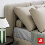 Piped-panel contemporary platform bed in warm taupe fabric by Bahoo Furniture UAE
