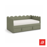Scalloped daybed with pull-out trundle in sage green velvet by Bahoo Furniture UAE