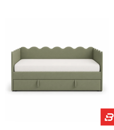 Scalloped daybed with pull-out trundle in sage green velvet by Bahoo Furniture UAE