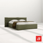 Contemporary ribbed upholstered platform bed in olive green bouclé fabric by Bahoo Furniture UAE