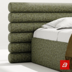 Contemporary Ribbed Upholstered Platform Bed | Olive Green Bouclé Bed Frame - Bahoo Furniture UAE - Image 2